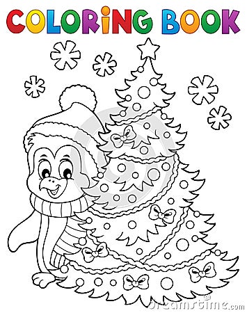 Coloring book Christmas penguin topic 6 Vector Illustration