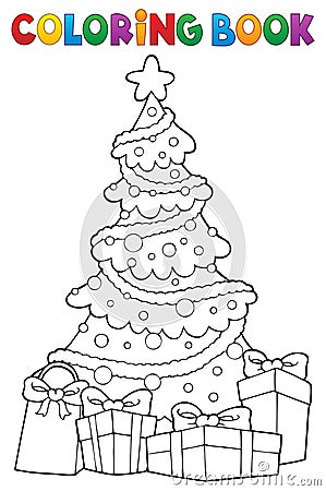 Coloring book Christmas tree and gifts 2 Vector Illustration