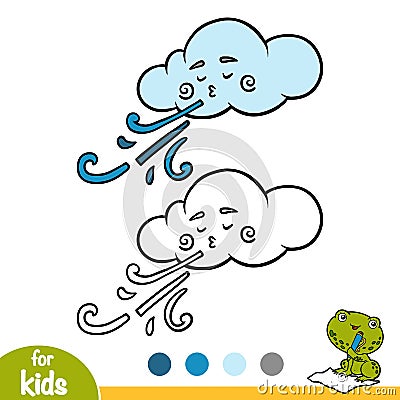 Coloring book, Cloud and wind Vector Illustration