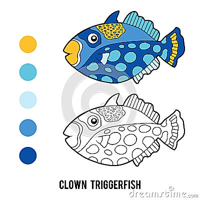 Coloring book, Clown triggerfish Vector Illustration