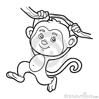 Coloring book, coloring page (monkey) Vector Illustration