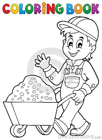 Coloring book construction worker 1 Vector Illustration