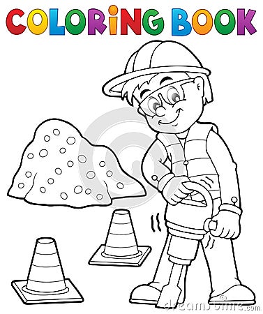 Coloring book construction worker 3 Vector Illustration