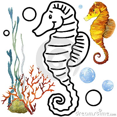 Coloring book coral reef fauna. Cartoon fish illustration for kid Entertainment Cartoon Illustration