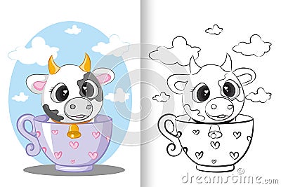 Coloring book cow cartoon educational illustration Vector Illustration