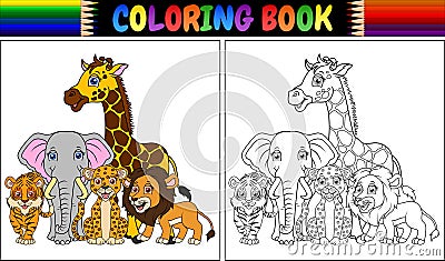 Coloring book with cute african animals Vector Illustration