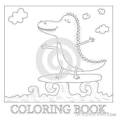 Coloring book with cute surf crocodile afloat vector illustration Vector Illustration