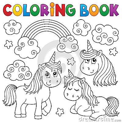 Coloring book cute unicorns 1 Vector Illustration