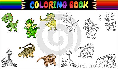 Coloring book with dinosaur cartoon collection Vector Illustration
