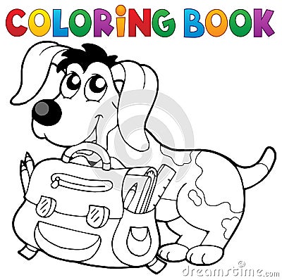Coloring book dog with schoolbag theme 2 Vector Illustration