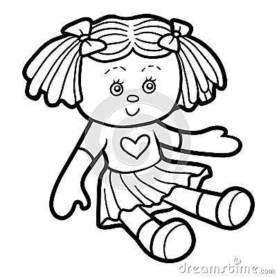 Coloring book, Doll Vector Illustration