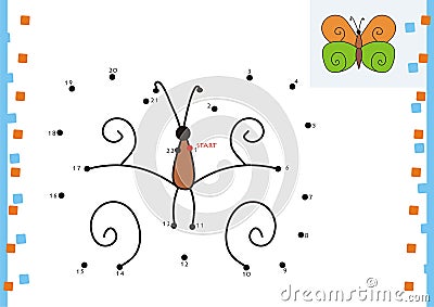 Coloring book dot to dot. The butterfly Vector Illustration