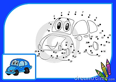 Coloring book. Dot to dot car Vector Illustration