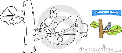 Funny cartoon dove. Coloring pages Vector Illustration