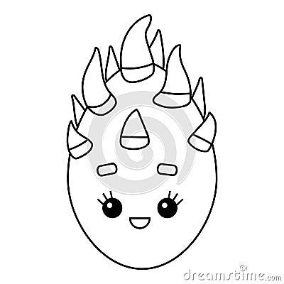 Coloring book, Dragon fruit with a cute face Vector Illustration