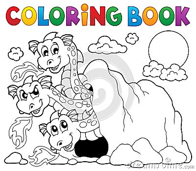 Coloring book dragon theme image 5 Vector Illustration