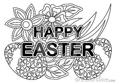 Coloring book. Easter egg and flowers, art therapy. Hand drawn vector illustration. Coloring pages for adults and children Vector Illustration