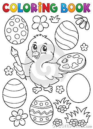 Coloring book Easter eggs and chicken 1 Vector Illustration