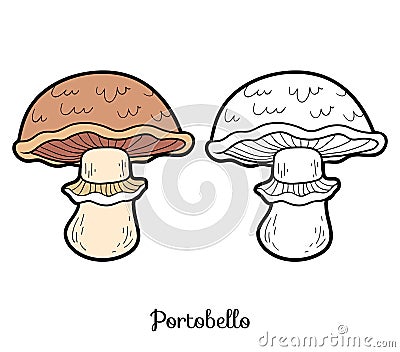 Coloring book. Edible mushrooms, portobello Vector Illustration