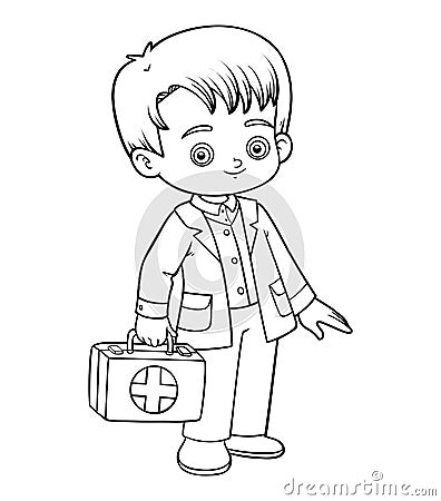 Coloring book, Emergency doctor with a first aid bag Vector Illustration