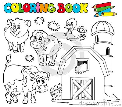 Coloring book with farm animals 1 Vector Illustration