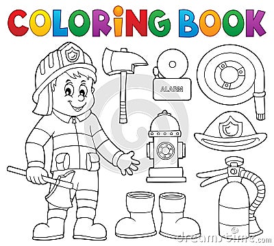Coloring book firefighter theme set 2 Vector Illustration
