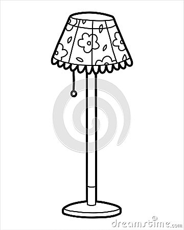 Coloring book, Floor lamp with a flower pattern Vector Illustration
