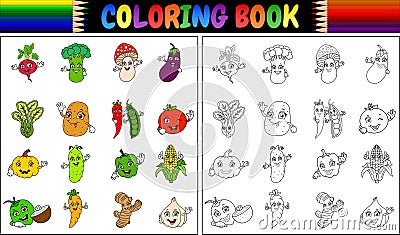 Coloring book with Fresh vegetables cartoon Vector Illustration