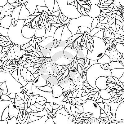 Coloring book with fruits and berries Vector Illustration