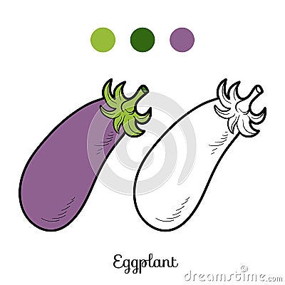 Coloring book: fruits and vegetables (eggplant) Vector Illustration