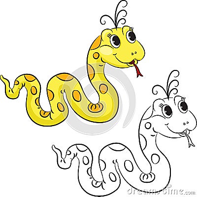 Coloring book. Funny cartoon snake Vector Illustration