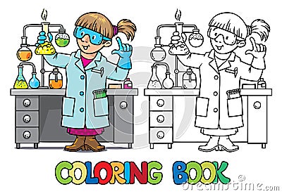 Coloring book of funny chemist or scientist Vector Illustration