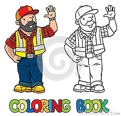 Coloring book of funny driver or worker Vector Illustration