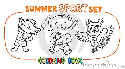 Badger, elephant and owl doing exercises. Sport. Vector Illustration