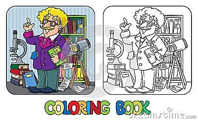 Coloring book of funny scientist or inventor Vector Illustration