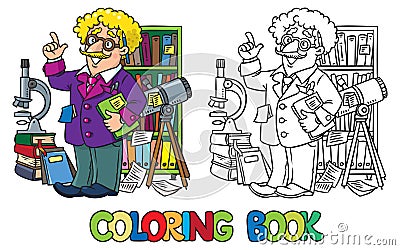 Coloring book of funny scientist or inventor Vector Illustration