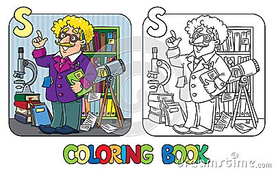 Coloring book of funny scientist or inventor Cartoon Illustration