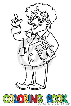 Coloring book of funny scientist or inventor Vector Illustration