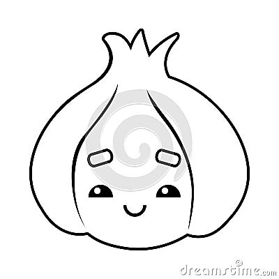 Coloring book, Garlic with a cute face Vector Illustration