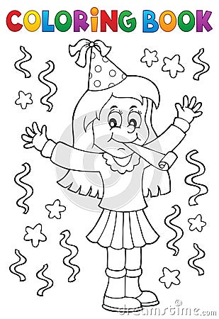 Coloring book girl celebrating theme 1 Vector Illustration