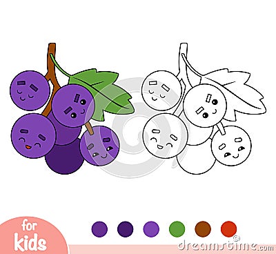 Coloring book, Grapes with a cute face Vector Illustration