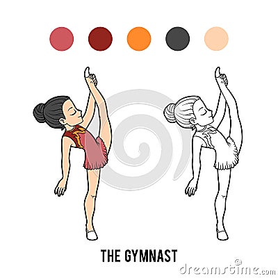 Coloring book, The gymnast girl Vector Illustration