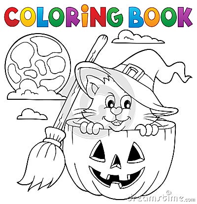 Coloring book Halloween cat theme 1 Vector Illustration