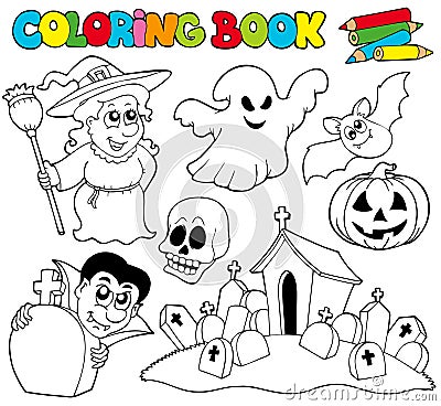 Coloring book with Halloween theme Vector Illustration