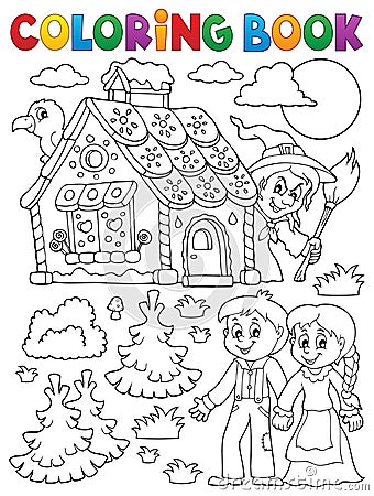 Coloring book Hansel and Gretel 1 Vector Illustration