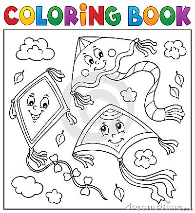 Coloring book happy autumn kites topic 2 Vector Illustration