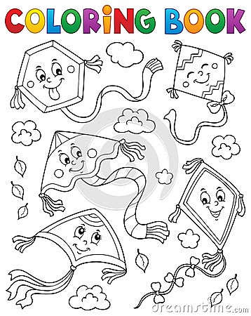 Coloring book happy autumn kites topic 1 Vector Illustration