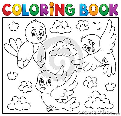 Coloring book happy birds theme 2 Vector Illustration