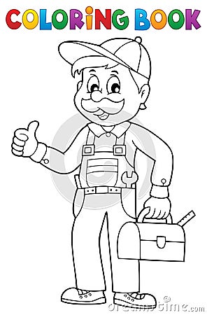 Coloring book happy plumber Vector Illustration