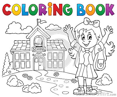 Coloring book happy pupil girl theme 2 Vector Illustration